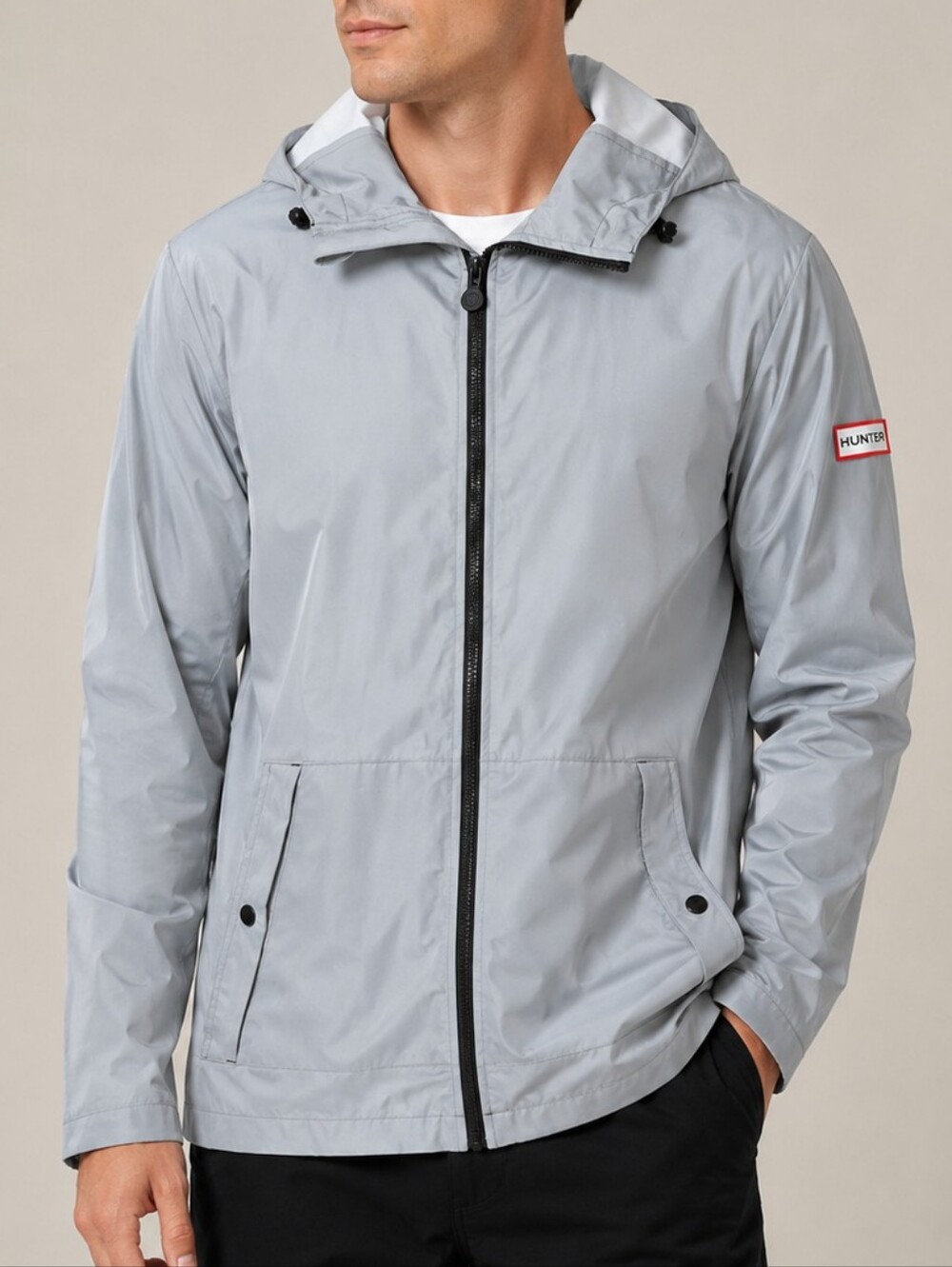 Hunter for Target Rain Jacket Silver Men's Size S Reflective Hooded Windbreaker